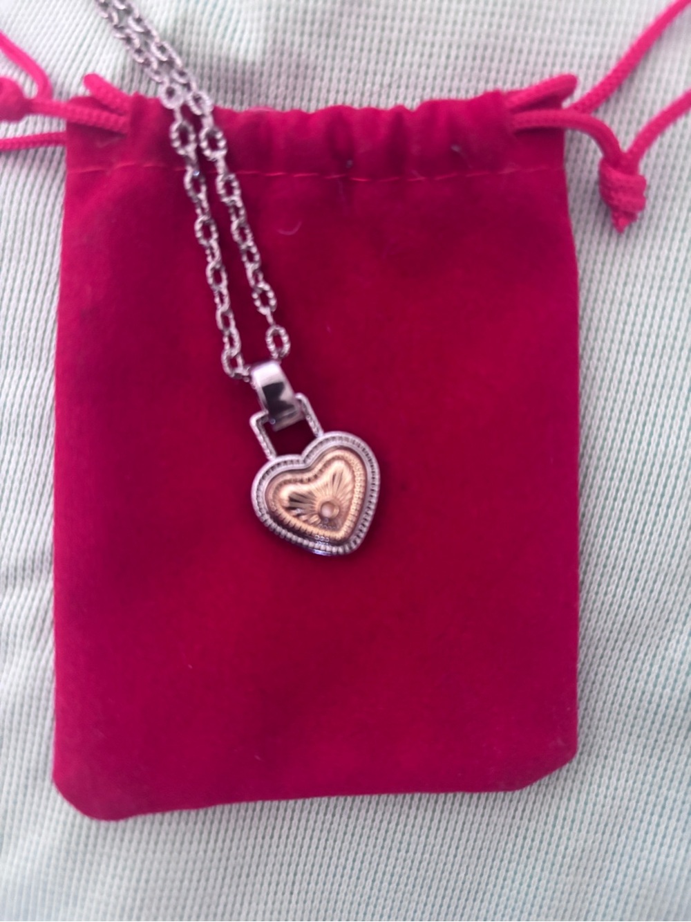 Two-Tone Heart Pendant Necklace in Pink and Silver